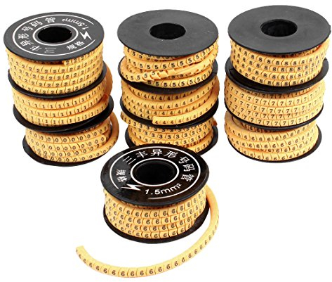 sourcing map 10 Stück gelb PVC Number 0-9 Muster 1.5mm2 Kabelmarkierungen Kabelmarieker