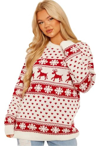 Hamishkane® Womens Christmas Jumpers, Knitted Reindeer Merry Christmas Sweater Long Sleeves Crew Neck Novelty Rudolph Xmas Jumper Pullover Funny Christmas Jumpers