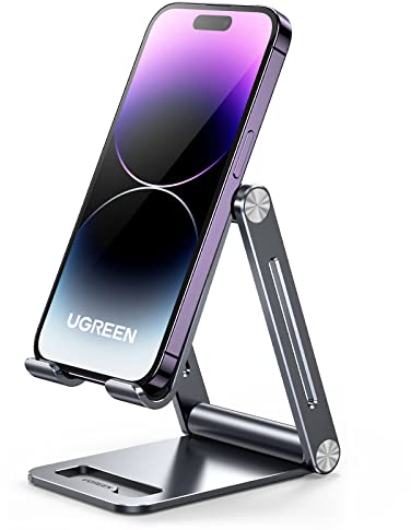 UGREEN Handy Ständer Verstellbar Aluminium Handyständer für Tisch Handyhalterung Handyhalter Schreibtisch kompatibel mit iPhone 16 15 14 13 Pro Max, Galaxy S23 Ultra S23+, Huawei bis 7,9 Zoll (Grau)