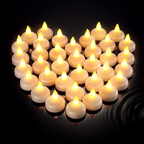Honoson 36 Pack 1.6 Flameless Led Floating Candles Waterproof Tealights Battery Operated Flickering Floating Candles for Wedding Centerpieces Pool Bath Party Anniversary Spa Home Decor(Yellow Light)