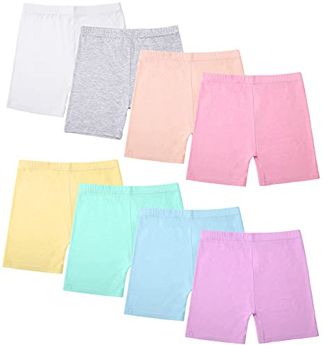 Boyiee 8 Pack Girls Toddlers Dance Shorts Bike Shorts for Dance Gymnastics Yoga Safety Active Under Dress(8-10 Years,Bright Color)
