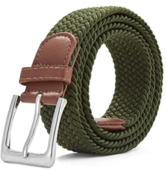 Woodland Leather Elastic Braided Belt, Unisex Men Women Casual Stretch Woven Belt