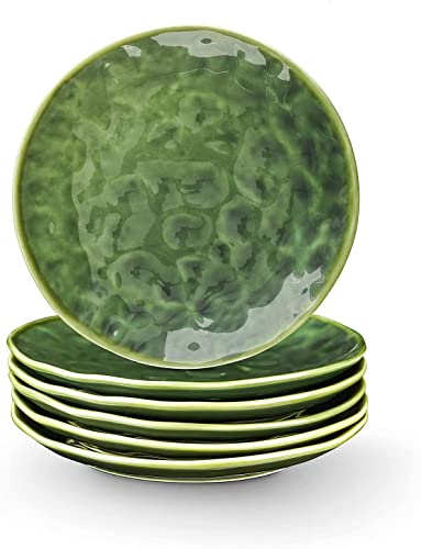 Lot de 6 assiettes à salade à dessert rondes en céramique de 20.3 cm, passent au micro-ondes, au four et au lave-vaisselle, résistantes aux rayures, la maison, les fêtes (vert)