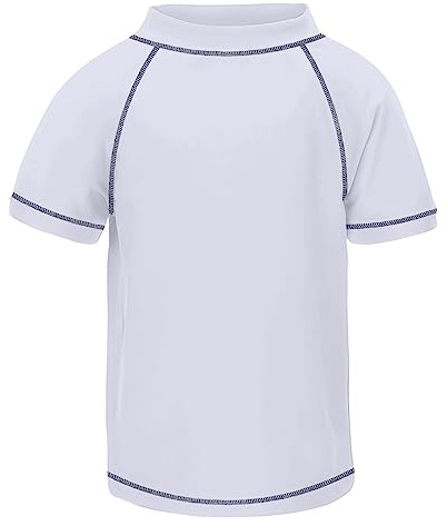 TIZAX T-Shirt de Bain UPF 50+ Anti-UV pour Enfants Maillot de Bain à Manches Courtes garçon Rashguard séchage Rapide Blanc 4 Ans Étiquette 4