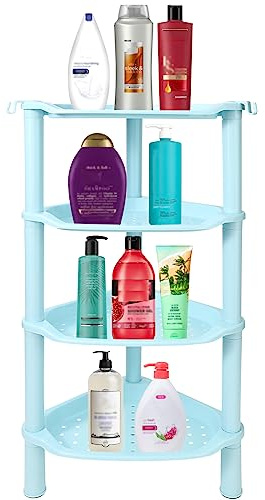 SLZBCY 4 Tier Corner Shower Caddy, Rustproof, Plastic Shower Organizer for Bathroom, Bathtub, Shower pan, Bath Accessories Shower Caddies, 13.5 x 10 x 33.5 Inches, Blue (Round Slot Blue 4 Tier)