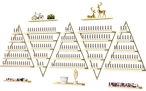 10 Estantes Organizador Metálico para Esmaltes de Uñas, Kalolary Estante Exhibición Triangular Dorado 5 Niveles Estuches Cosméticos Estante Pared Perfume Lápiz Labial Esencial para hogar Spa Salón