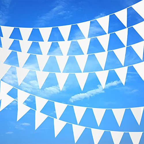 GAROMIA Banderines Blanco 12 m Banderines 50 Banderines Guirnaldas Algodón Pancarta Triángulo Tela Banderines Fiesta para Exteriores Decoración Cumpleaños Celebracion