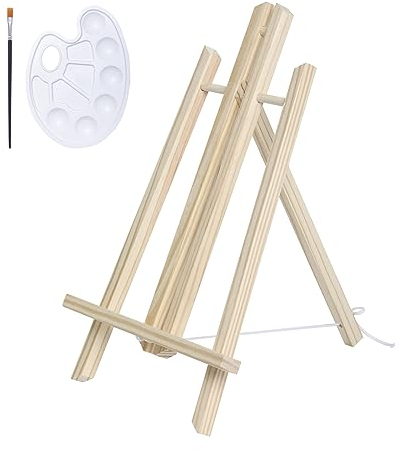 Mini chevalet de table en bois de pin avec palette de mélange et pinceau, 40 cm, chevalet compact pour toiles et châssis jusqu'à 50 cm de hauteur