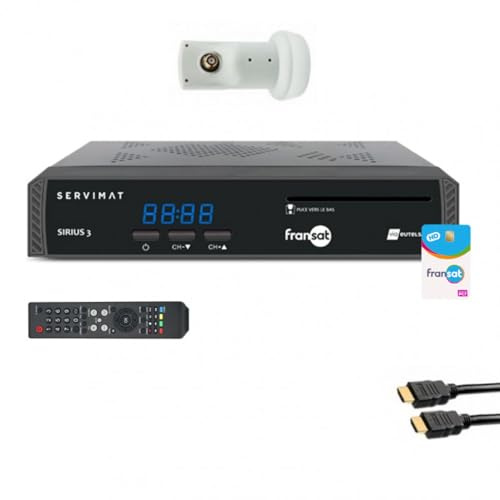 Pack SERVIMAT Récepteur TV Satellite HD + Carte Fransat PC7 + Câble HDMI + LNB Single