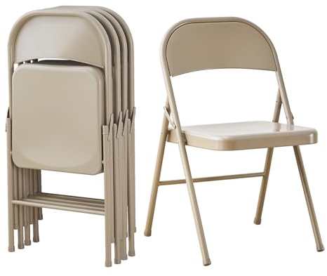 KAIHAOWIN 4er-Set Metall Klappstuhl, Platzsparend Gäste Stuhl, Stabil Klappstühle für Meetings, Büro, Hochzeit, Party und Veranstaltungen Beige