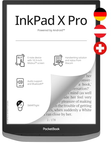 PocketBook InkPad X Pro - Lector de Libros electrónicos (versión D-A-CH, 32 GB de Memoria, 26,2 cm (10,3 Pulgadas), Pantalla Mobius, Color Gris
