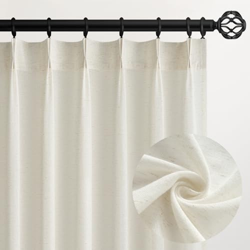 96 Inches Long Pinch Pleated Semi Sheer Curtains,Natural Linen Blended Light Filtering Window Curtains 96 Length 2 Panels for Living Room Bedroom Pinch Pleat Drapes with Hooks 2 Panels 40 Wx96 L