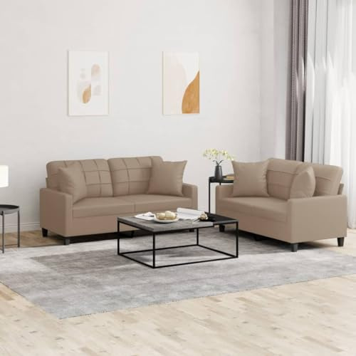 qohoio Juego de 2 piezas de sofá con cojín sofá salón salón sofá sofá conjunto sofás para sala de estar marrón capuchino piel sintética - 3201372