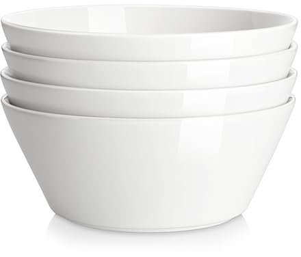 MALACASA Série REGULAR, Lot de 4 Bols en Porcelaine de 1800 ml | D 21 x H 8,7 cm | Bols de Petit-déjeuner pour Fruits, Salades, Soupes et Céréales | Compatible Lave-vaisselle et Micro-ondes | Blanc