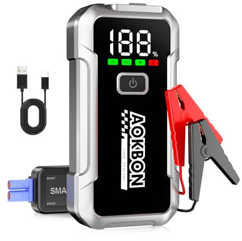 AOKBON Avviatore Batteria Auto 6000A Avviatore di Emergenza per Auto Moto Fino 8.0L Ges 6.0L Diesel 12V Starter Batteria Portatile con Torcia a LED