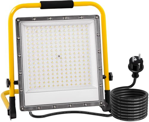 OUSIDE Foco de Trabajo LED 200W, Portátil Luz de Trabajo con Cable de Goma VDE 3G 0,75 mm² de 4 m,20000 LM, 6500K Luz Blanca, IP66 Impermeable para Obras de Construcción, Reparaciones