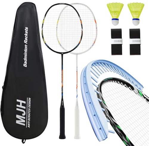 MANJHONG Badminton Set with 2 Graphite Rackets - Anti Scratch Design - Badminton Racket Set for Adults, Incl. Shuttlecock, Grip Tape & Racquet Bag, Black+White