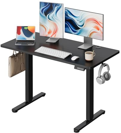 DEVAISE Scrivania Regolabile in Altezza Elettrica 120x60 cm, Scrivania Ufficio Ergonomica con Piano a 2 Sezioni, Funzione Memoria e Sistema Anticollisione, Altezza 72-118 cm,Nero
