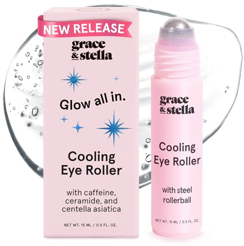 grace & stella Under Eye Brightener with Cooling Metal Rollerball - Centella Asiatica & Caffeine Eye Serum for Puffy Eyes - Travel Essentials - Under Eye Cream - Travel Essentials (15ml / 0.51floz)