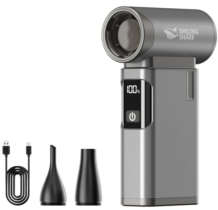 Smiling Shark JE-01 Soplador de Polvo Eléctrico, Soplador Aire Comprimido con Motor Sin Escobillas Cuerpo Duradero de Aluminio & Pantalla LED, 4-Gear Ajustable Air Duster para PC/Teclados/Campfires