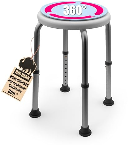 Duschhocker 360° drehbarer belastbarer Duschstuhl bis 136 kg höhenverstellbarer Duschhocker. rutschfest durch Gummifüße