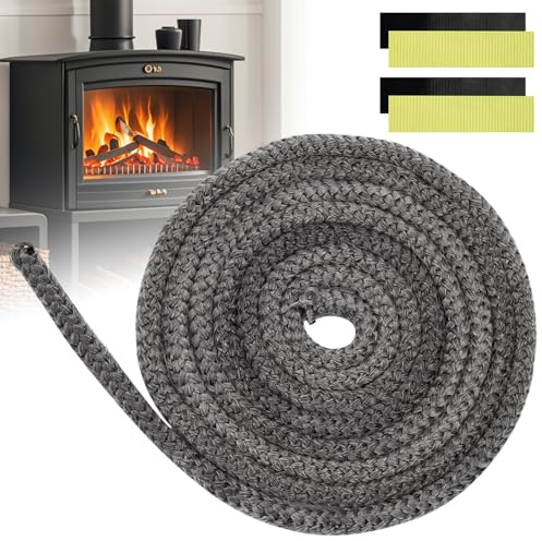 4 Mètres 10mm Joint Tressé pour Insert Poêle, Joint de Cheminée Porte de Poêle Cordon avec 4 Ruban Insert Cheminée Joint d'Étanchéité en Fibre de Verre Remplacement pour Poele a Bois Cheminée Chaleur