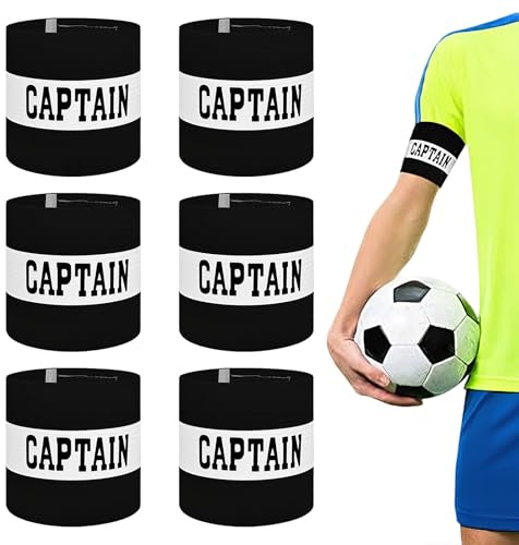 Cjytdkj Captain Armbands Footbal, 6pcs, Adjustable, Comfortable Elastic | Sports Arm Band for Football Rugby Basketball, Football Accessories for Youth Adults Junior Boys (Black)