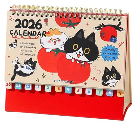 2026 skrivbordskalender | spiralbunden kattunge planerare – 12 månaders djurkalender, för hem skola rum studier planering mötesplanering dekoration