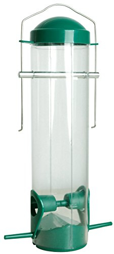 dobar® Kleine Vogel-Futtersäule mit Anflugstangen hängend - Wildvogelfutterspender aus Kunststoff für den Garten/Terrasse/Balkon - Ø 7 x 25 cm - Grün