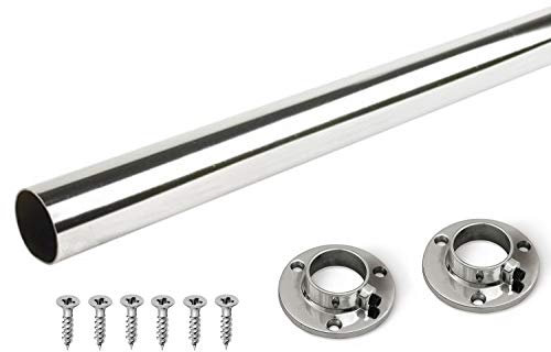 GTV 25mm Round Metal Wardrobe Rail + End Brackets in Various Sizes 995mm