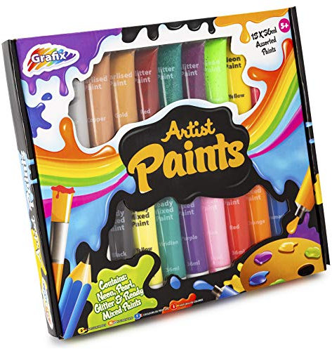 Grafix 16-7009 Set of 18 Paints for Arts and Crafts, Multi Coloured, 36 ml (Pack of 18)