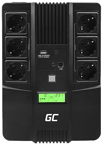 Green Cell® UPS Onduleur 800VA (480W) 230V Alimentation d'énergie Non interruptible Line-Interactive AVR Alimentation sans Interruption pour Ordinateur USB/RJ45 6X Schuko Prises Affichage LCD