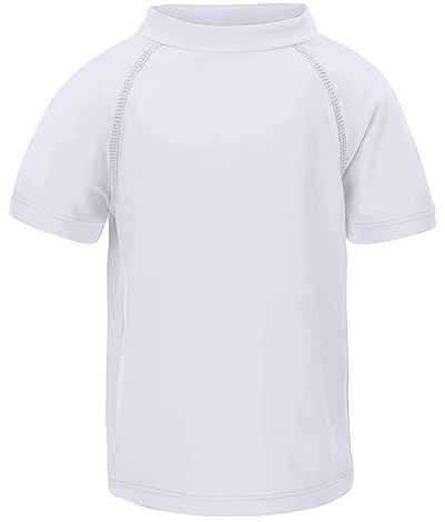 LACOFIA T-Shirt de Bain à Manches Courtes pour Garçons Maillots de Bain Protection Solaire pour Enfants Séchage Rapide Blanc 128