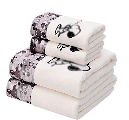 XYFL Mikrofaser-Badetuch 4 Cartoon-Bedruckte Badetücher Set 2 Badetücher 2 Handtücher Superweich Und Hochsaugfähig,Beige