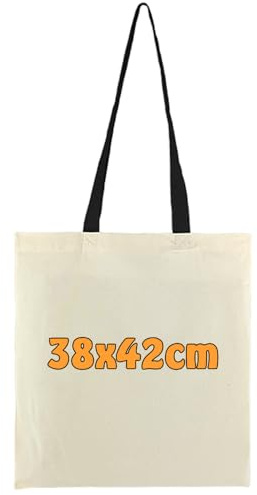 Bolsas de algodón, de yute, con 2 asas largas, color natural, 38 x 42 cm, 100 % algodón, Color natural con asa negra., 25 unidades