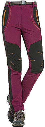 Uomo Donna Impermeabile Pantaloni da Trekking Sci Neve Arrampicata Escursionismo Outdoor Pantaloni Softshell Fodera in Pile Pantaloni Antivento Caldo Femmina bordolese L