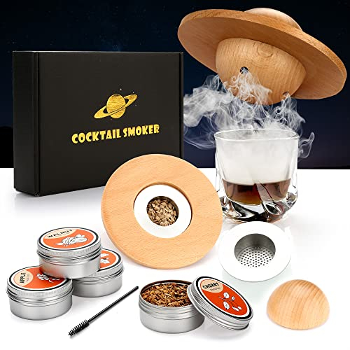 Kit de Fumoir Cocktail, Ensemble Fumeur Cocktail avec 4 copeaux Bois, kit de Boissons pour Fumeur de Whisky à l'ancienne, Cocktails Accessoires pour Whisky, Boissons, Bourbon, café, Fromage, viandes