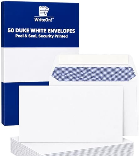 50 White Duke Envelopes 143mm x 95mm – Peel & Seal – 80gsm – Security Printed – Small Envelopes for Cheques, Receipts, Vouchers, Office & Home Use