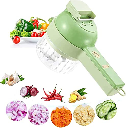 Affettaverdure 4 in 1, tritacarne elettrico portatile senza fili, mini affettatrice per aglio multifunzione e tritatutto per la cucina