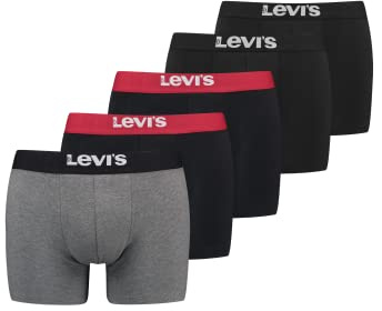 LEVI'S 5er Pack Solid Boxer Original Cotton M-Black/red/grey 003