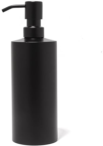 Yew Design dispenser di sapone in acciaio inox nero per bagno e lavello da cucina, ricaricabile, 450 ml, pompa rotonda in acciaio inox per sapone, detergenti, lozioni e piano di lavoro