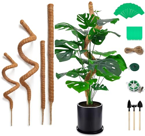 Votoko 4 STK Monstera Rankhilfe, 70cm+120cm Pflanzstab Kokos Biegsame Moosstab Monstera Rankstab mit Zubehör, Natürlicher Kokosstab für Pflanzen, Biegbare Pflanzenstütze für Kletterpflanzenwachstum