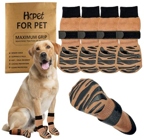 2 Pares de Calcetines de Interior para Perros, Doble Cara de Control de tracción en Suelos de Madera, Evitar lamer los Calcetines para Perros pequeños y medianos (Marrón, S)