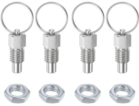 QUARKZMAN 3 Piezas Pasador de Resorte con Anillo de Extracción Rosca M12*1.75 Longitud 0.51 Pasador Diámetro 8Mm Cabeza Plana Acero al Carbono Retráctil No Bloqueable