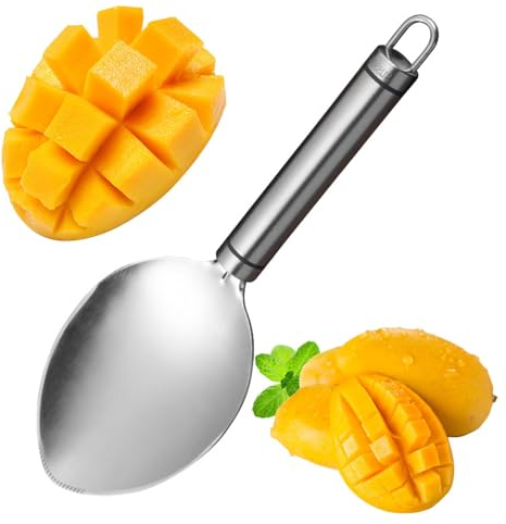 Mango Slicer,Stainless Steel Mango Cutter Tool Fruit Slicer Cutter Pitter Serrated Mango Splitter for Watermelon cutter Peach Slicer and More(silver)