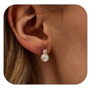 FUNEIA Orecchini Perle Donna Argento 925/Oro 14K Orecchino Bambina Anallergici Punto Luce con Zirconi Diamante Piercing Orecchio Perla d’Acqua Gioielli Dorati Regalo Donna