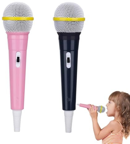 2PCS Toy Microphone, Fake Microphone, Microphone Prop, Prop Microphone Kids, Microphone Toy Prop, Pretend Microphone Simulated Microphone Kids Microphone Prop for Birthday Party Favors (Pink+Black)