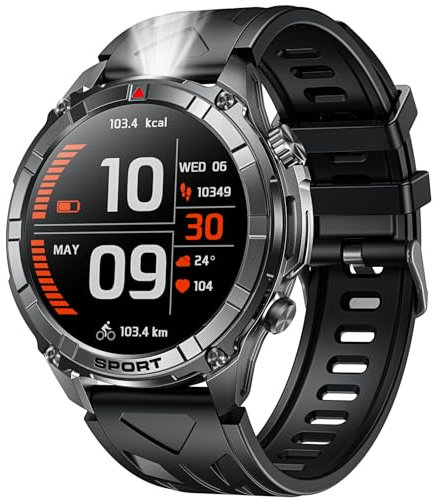 Smartwatch Sportuhr Armbanduhr mit Bluetooth Telefonfunktion: 1,52 Smart Watch Herren mit LED Taschenlampe 100+ Sportmodi Fitnessuhr IP68 Wasserdicht Fitness Tracker uhr Kompatibel Android und iOS