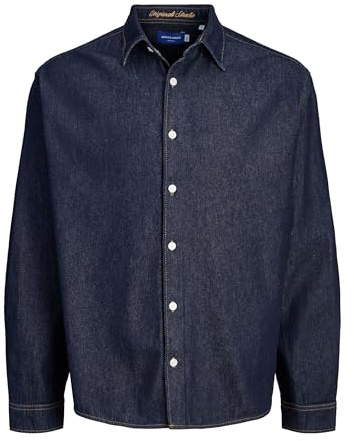 JACK & JONES Shirt LS Pls Jornorrebro-Maglietta in Denim, Blu Jeans Scuro, 3XL Uomo