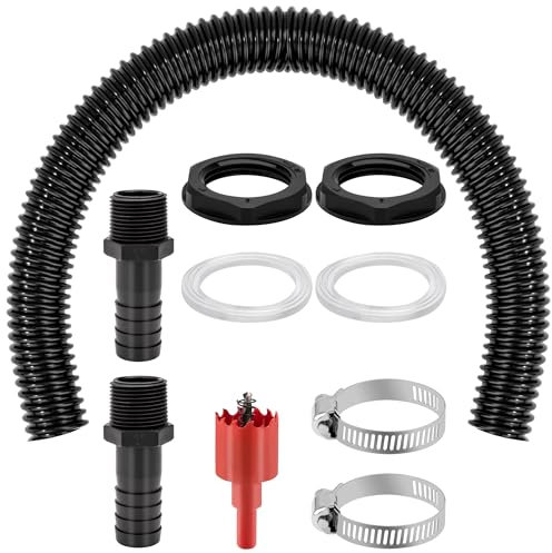 Regentonnen Verbindungsset, Regentonnen Anschluss 50cm Verbindungsschlauch und 2 Schlauchstutzen 25mm mit Kontermutter, Lochöffner, für Wassertanks, Zisternen, Regenwasser Tonnen